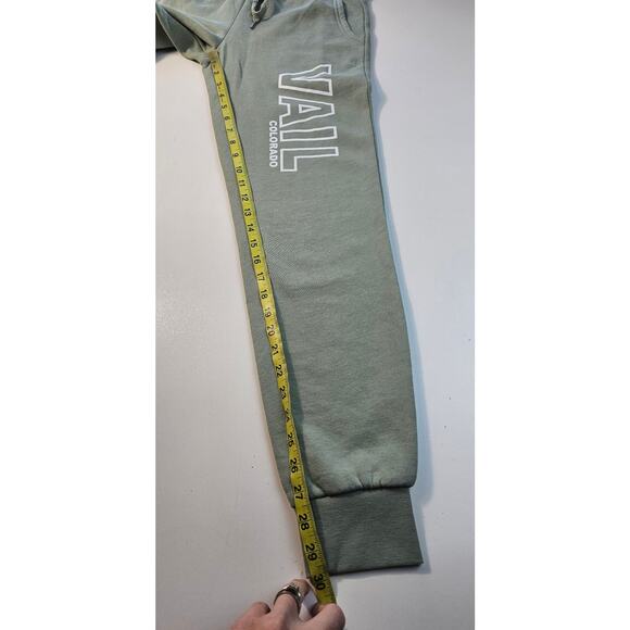 Vail ski Colorado size S fleece lined green joggers tie waist tapered lounge EUC - Picture 5 of 7
